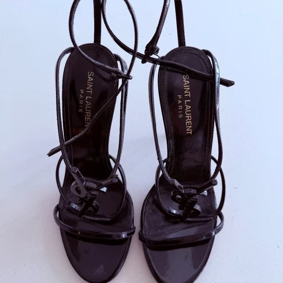 Saint Laurent 100mm Opyum YSL Patent Leather Sandals with Black Hardware 38 - Picture 7 of 9